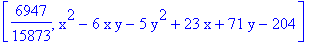 [6947/15873, x^2-6*x*y-5*y^2+23*x+71*y-204]